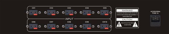 100V 70V 10 ช่องสัญญาณ PA ระบบเครื่องขยายเสียง แผงมอนิเตอร์ 65dB SPL Output